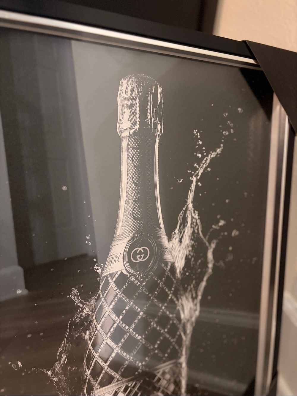 Fashion Black & Silver Champagne Bottle Artwork/Black frame -20” x 16” - Picture 6 of 9